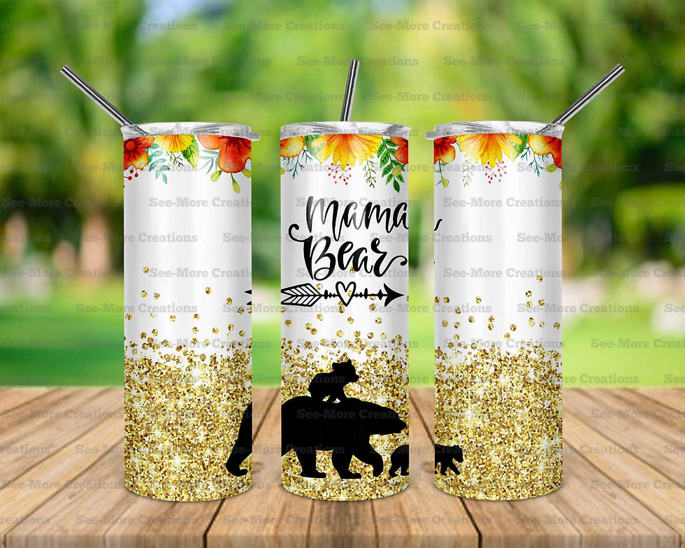 Mama Bear #5 Gold Glitter Print Skinny Tumbler