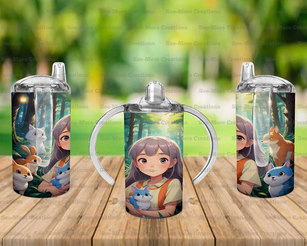 Thumbnail: Brown Haired Girl #1 Woodland Animals Skinny, Sippy & Kids Tumblers