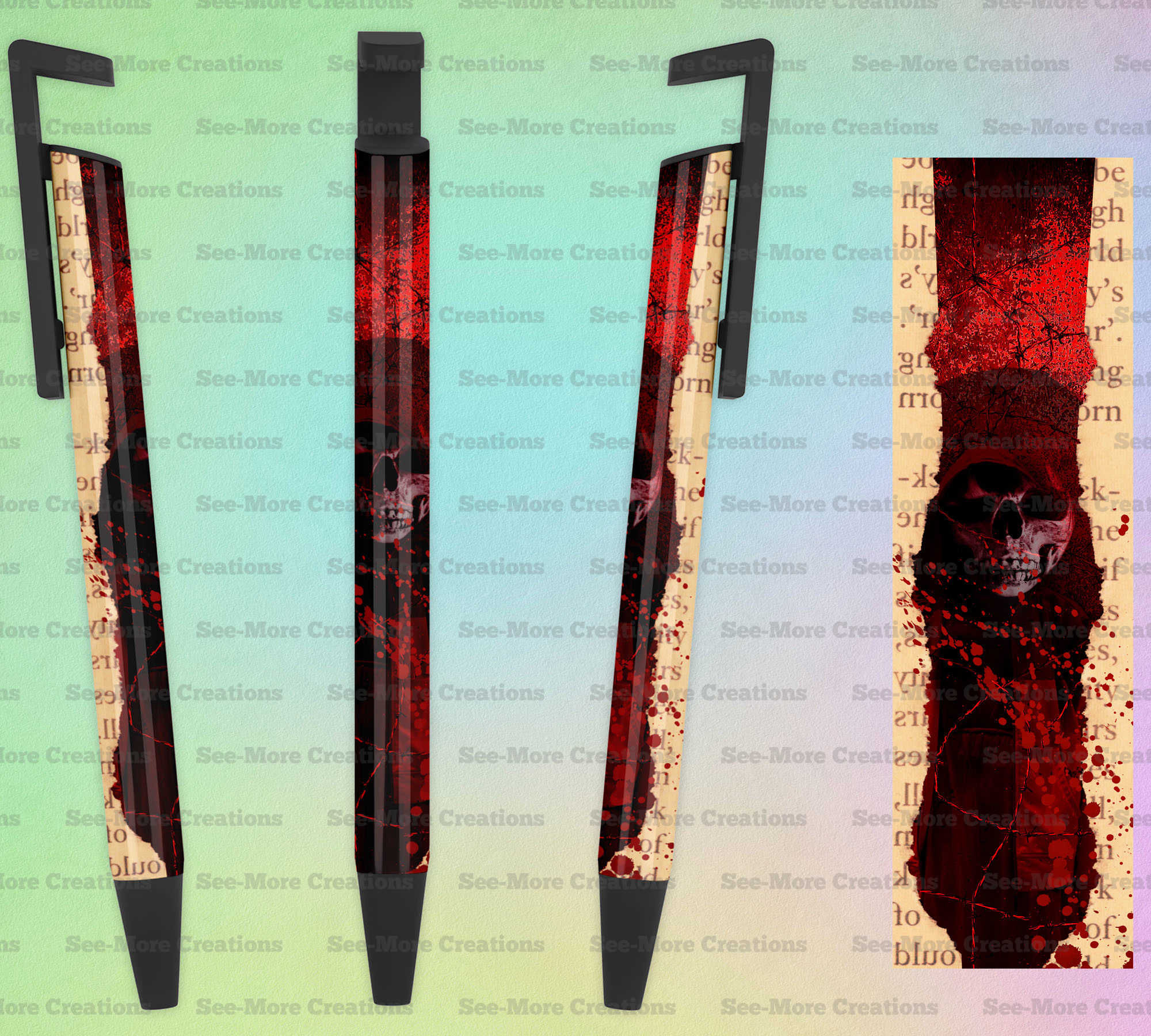 Skeleton & Newpapers With Blood Stains #98 Halloween Pen