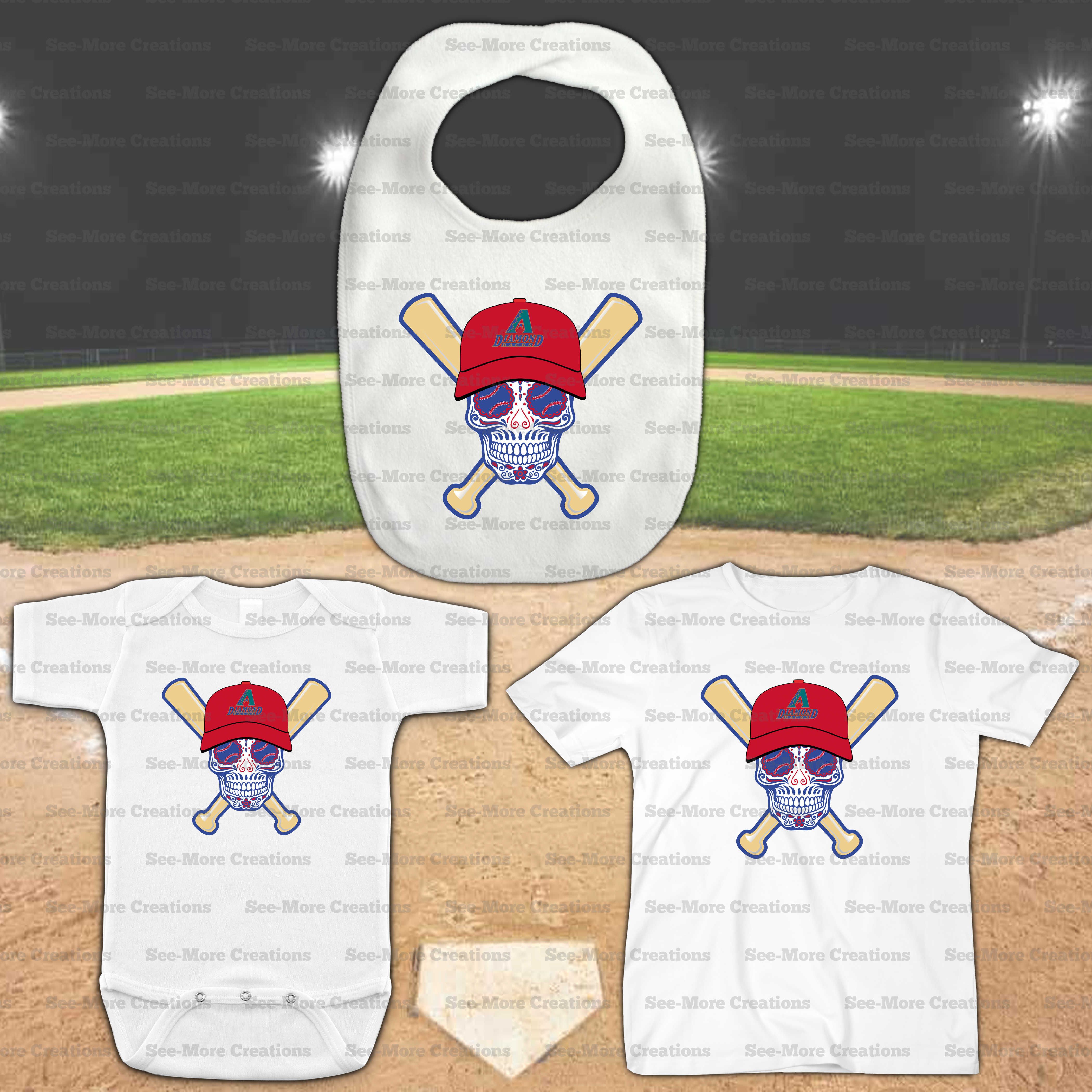 Arizona Diamondbacks Skull #1 Baseball Bibs, Jumpers & Shirts