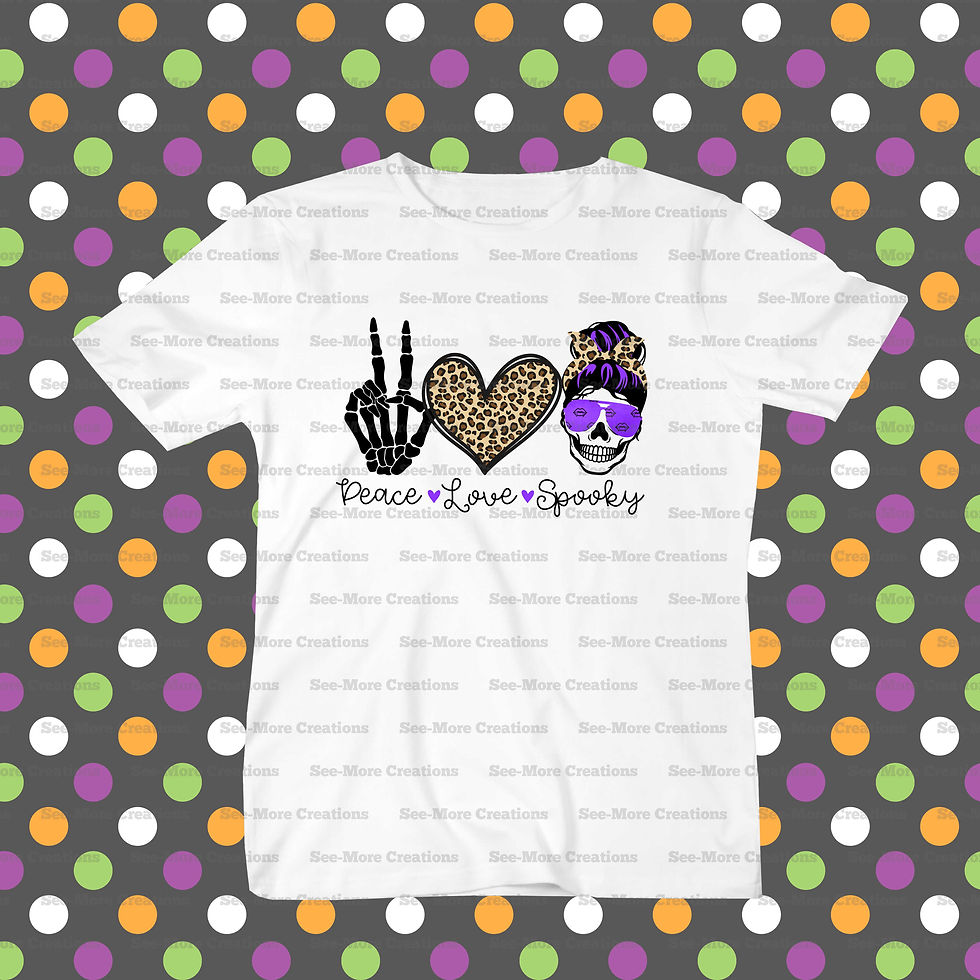 Peace Love Spooky Messy Bun Skull Halloween Shirt
