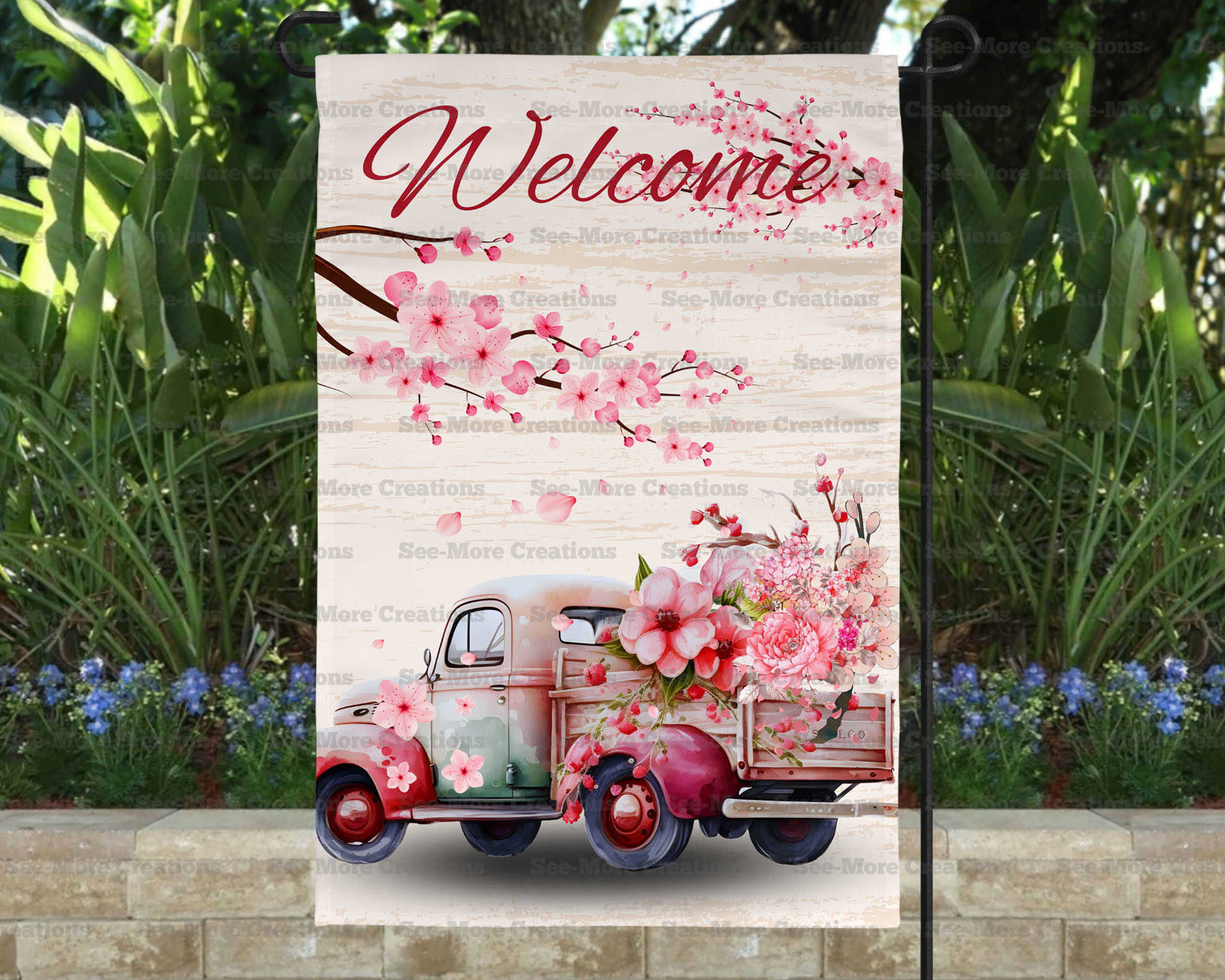 Old Farm Truck #6 Flowers In Truck Bed Welcome Garden Flag