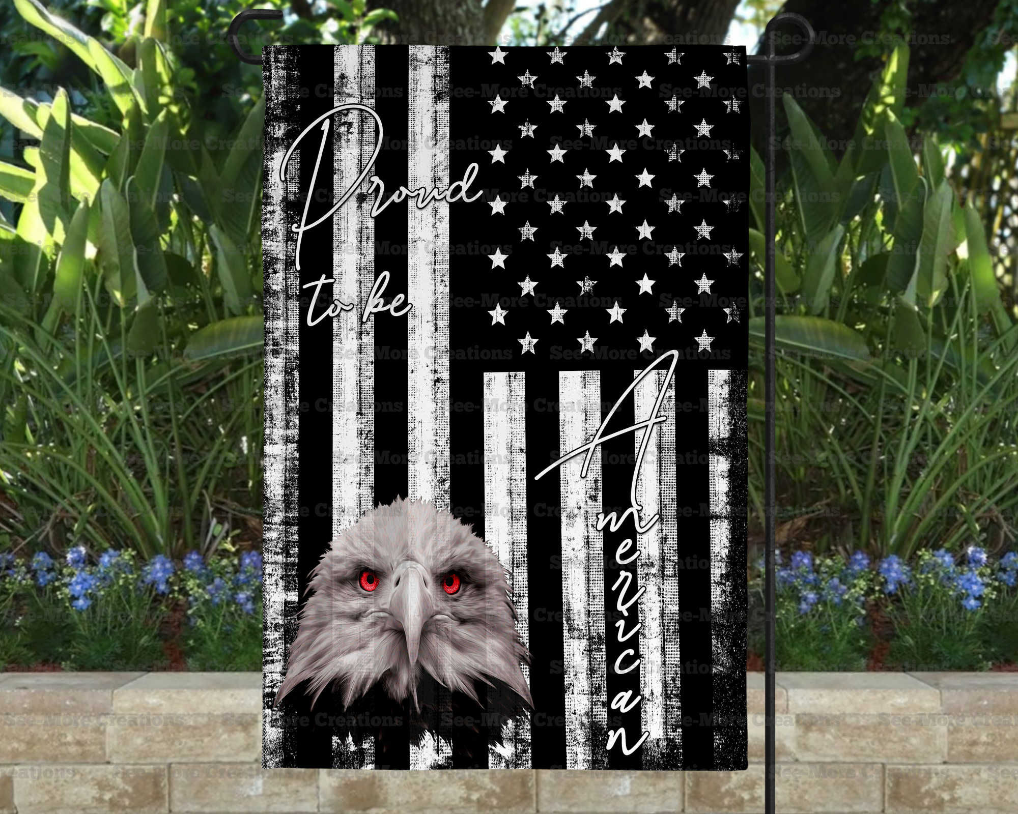 Proud To Be An American #5 Flower American Flag Cow Print Garden Flag