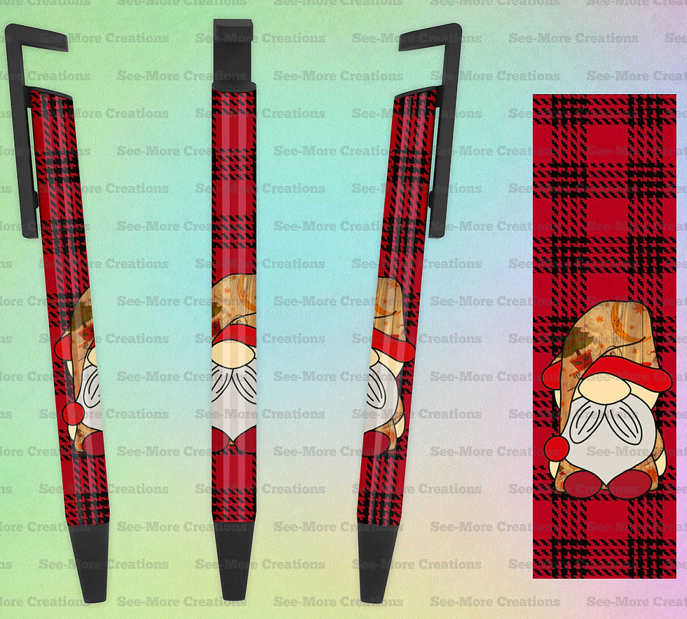 Christmas Gnome #82 Wooden Christmas Print Nightcap Red & Black Plaid Pen