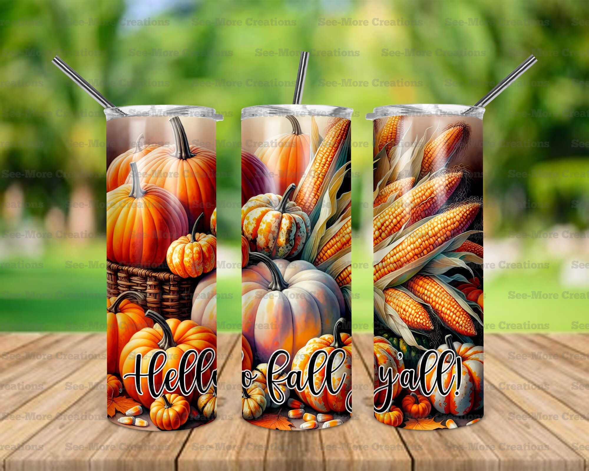 Hello Fall Y'all #10 Pumpkins Corn Skinny Tumbler