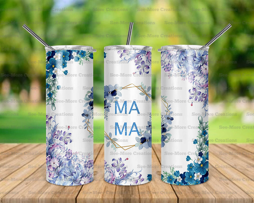 Mama #52 Blue & Purple Flowers Skinny Tumbler