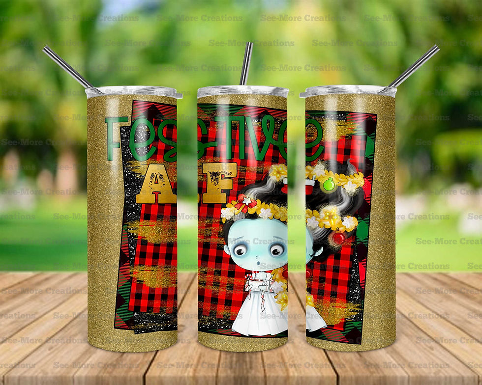 Festive AF #6 Horror Character Glitter Print Skinny Tumbler