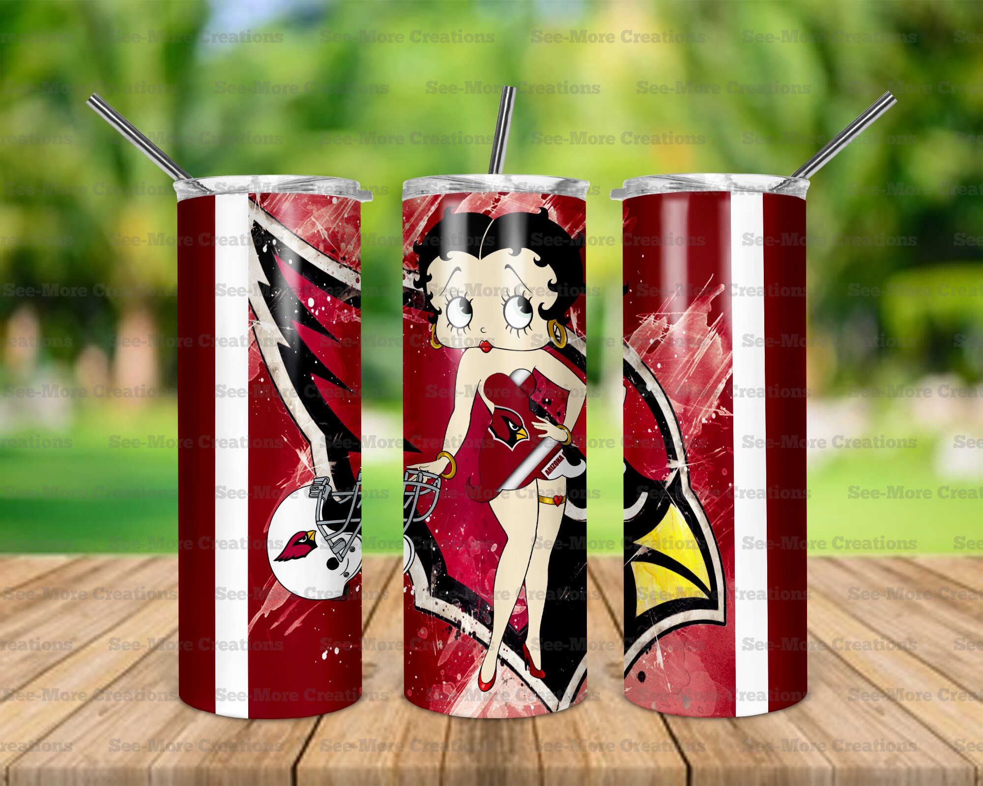 Arizona Cardinals #51 Betty Boop Skinny, Sippy & Kids Tumblers