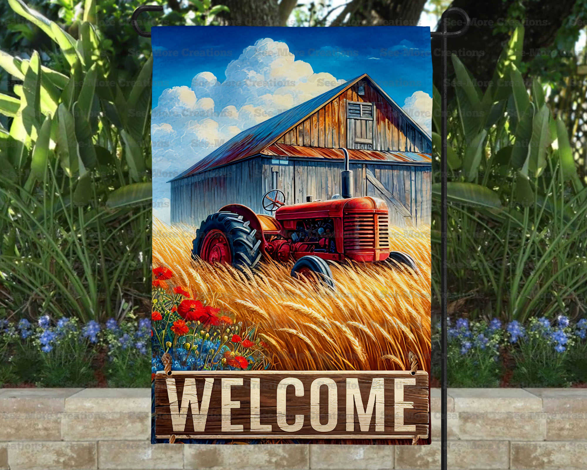 Farm #2 Old Red Tractor Welcome Garden Flag