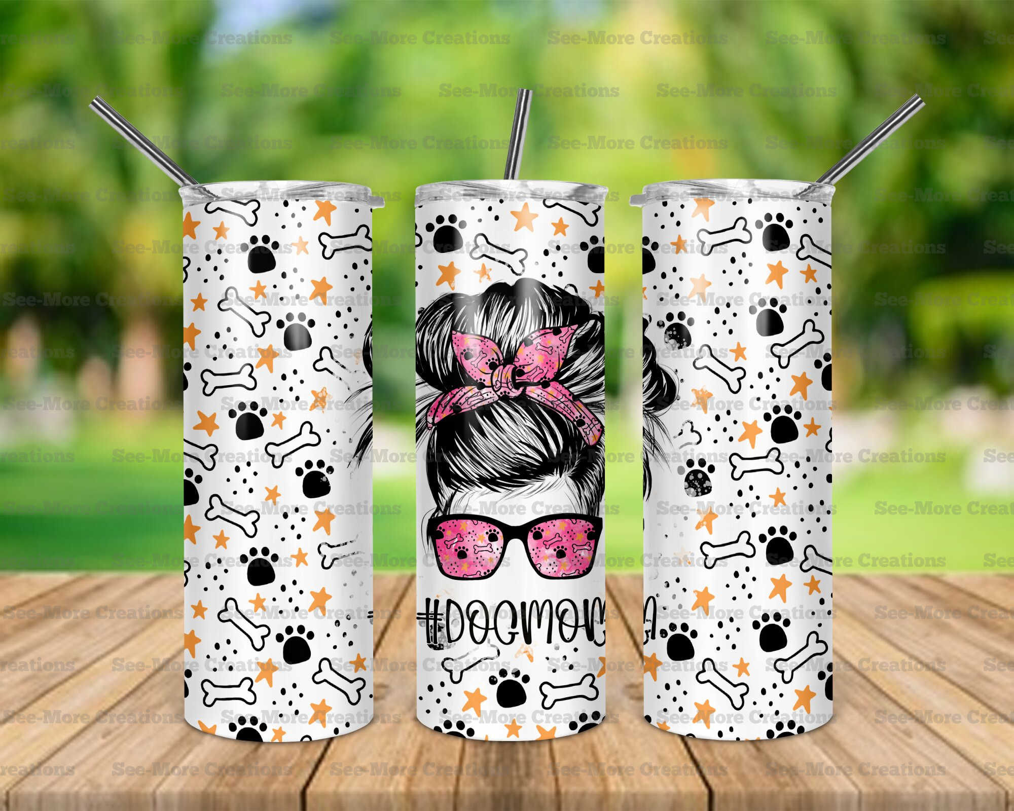 Dog Mom #4 Messy Bun Skinny Tumbler