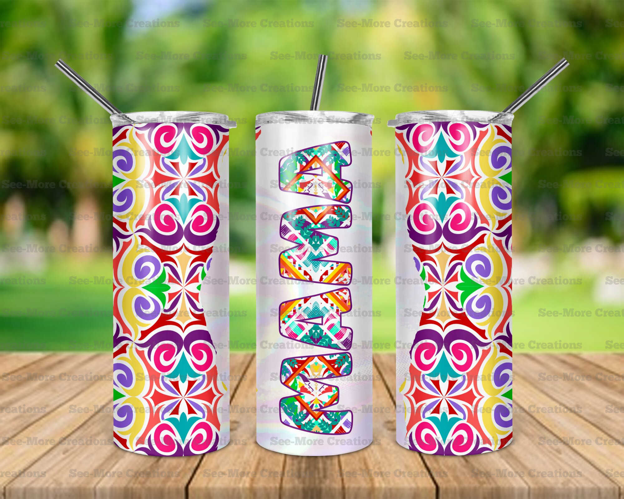 Mama #144 Colorful Abstract Design Skinny Tumbler