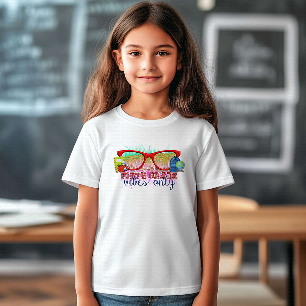 Miniatura: Fifth Grade Vibes Only #2 Girls Glitter Print School Shirt