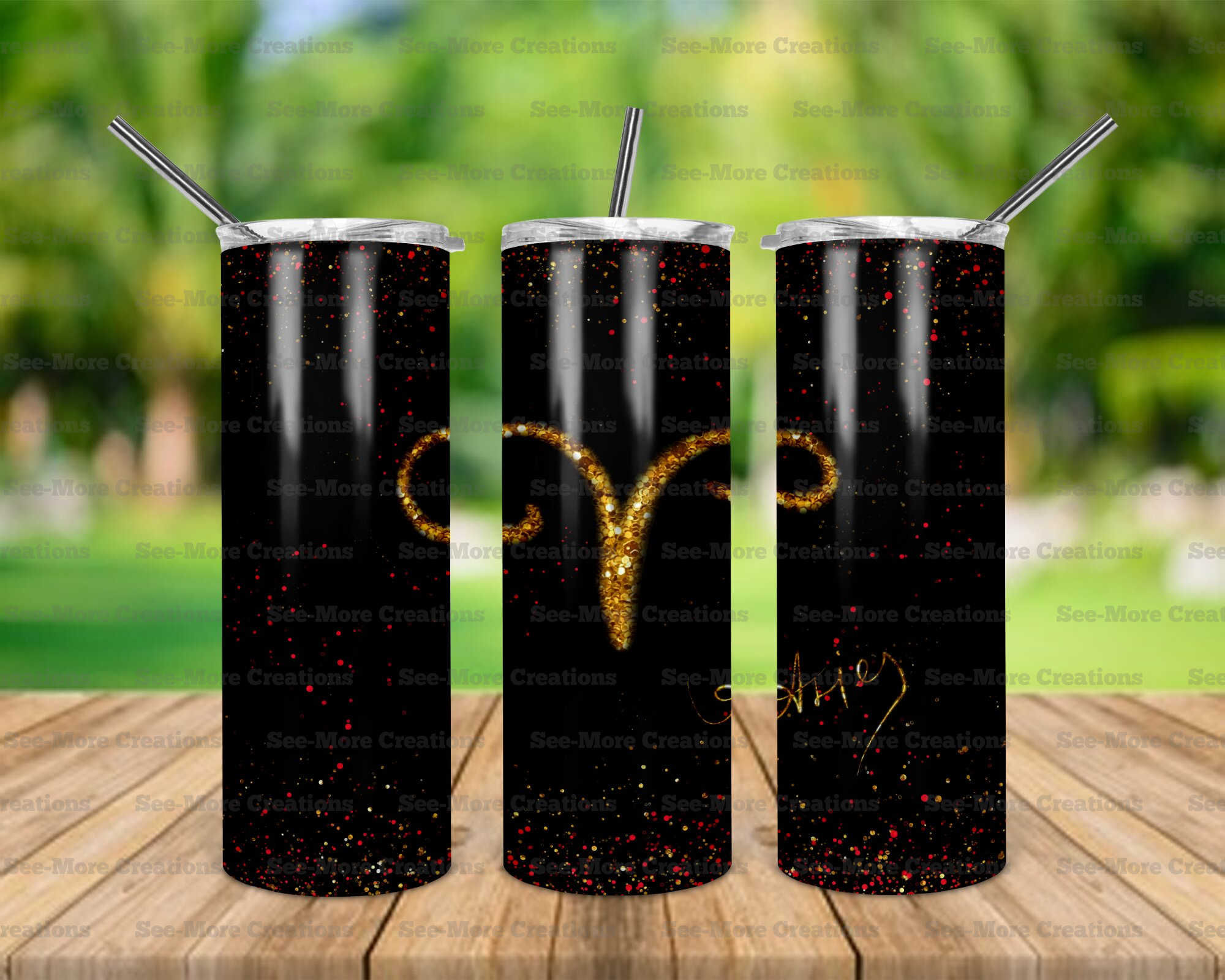 Aries #5 Symbol Glitter Print Skinny Tumbler