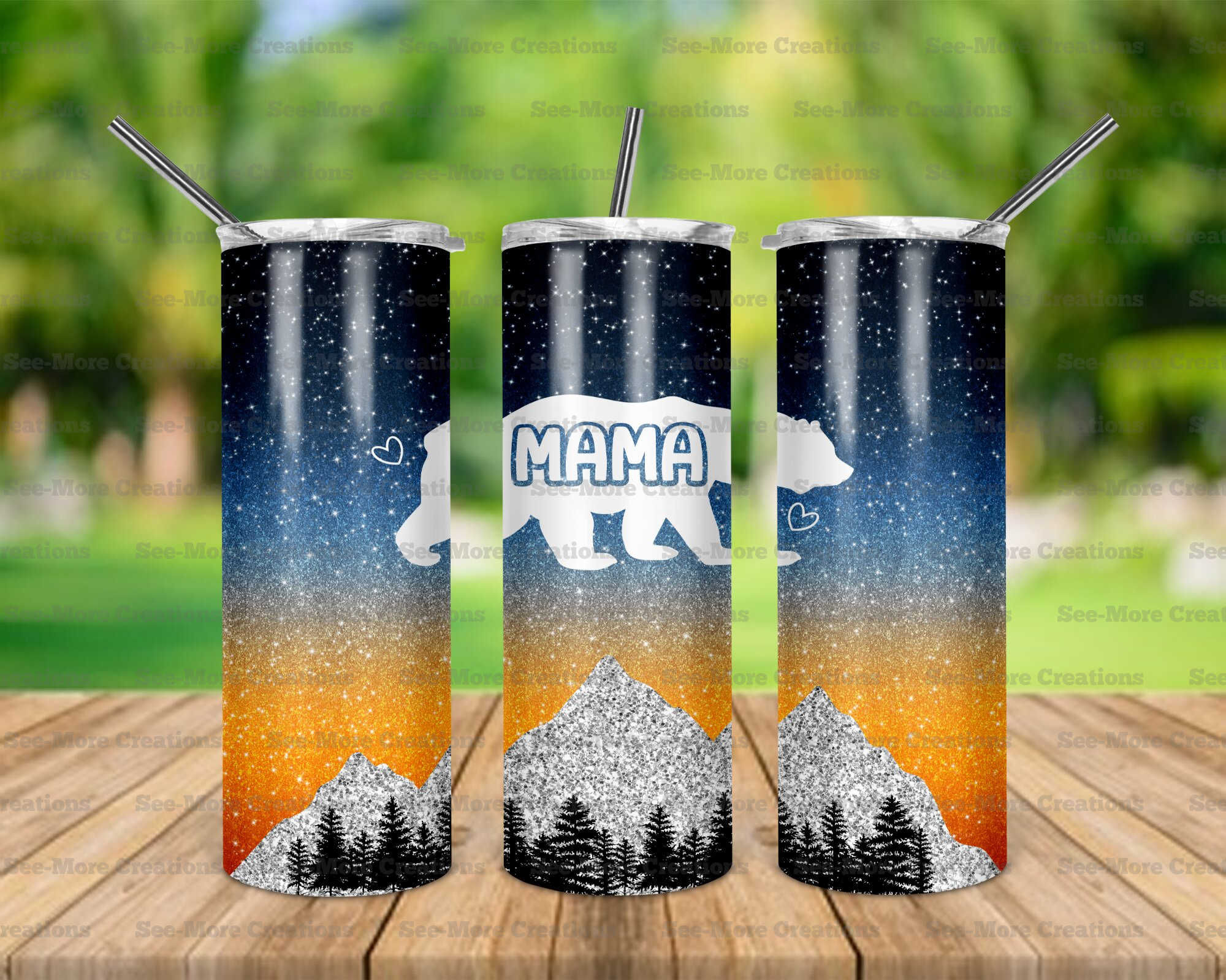 Mama Bear #2 Glitter Print Skinny Tumbler