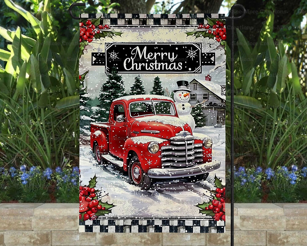 Merry Christmas #41 Retro Red Truck Garden Flag