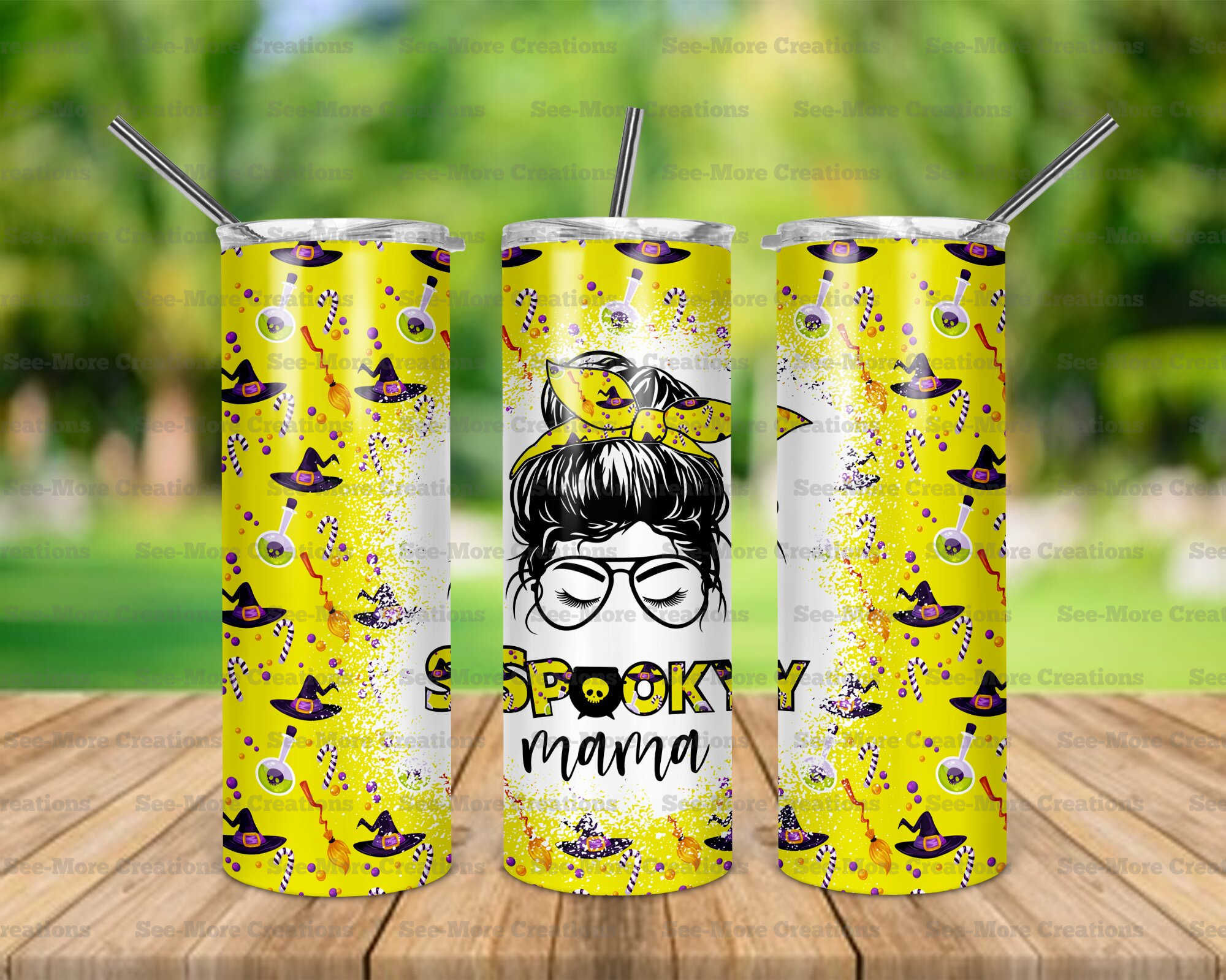 Spooky Mama #3 Messy Bun Skinny Tumbler