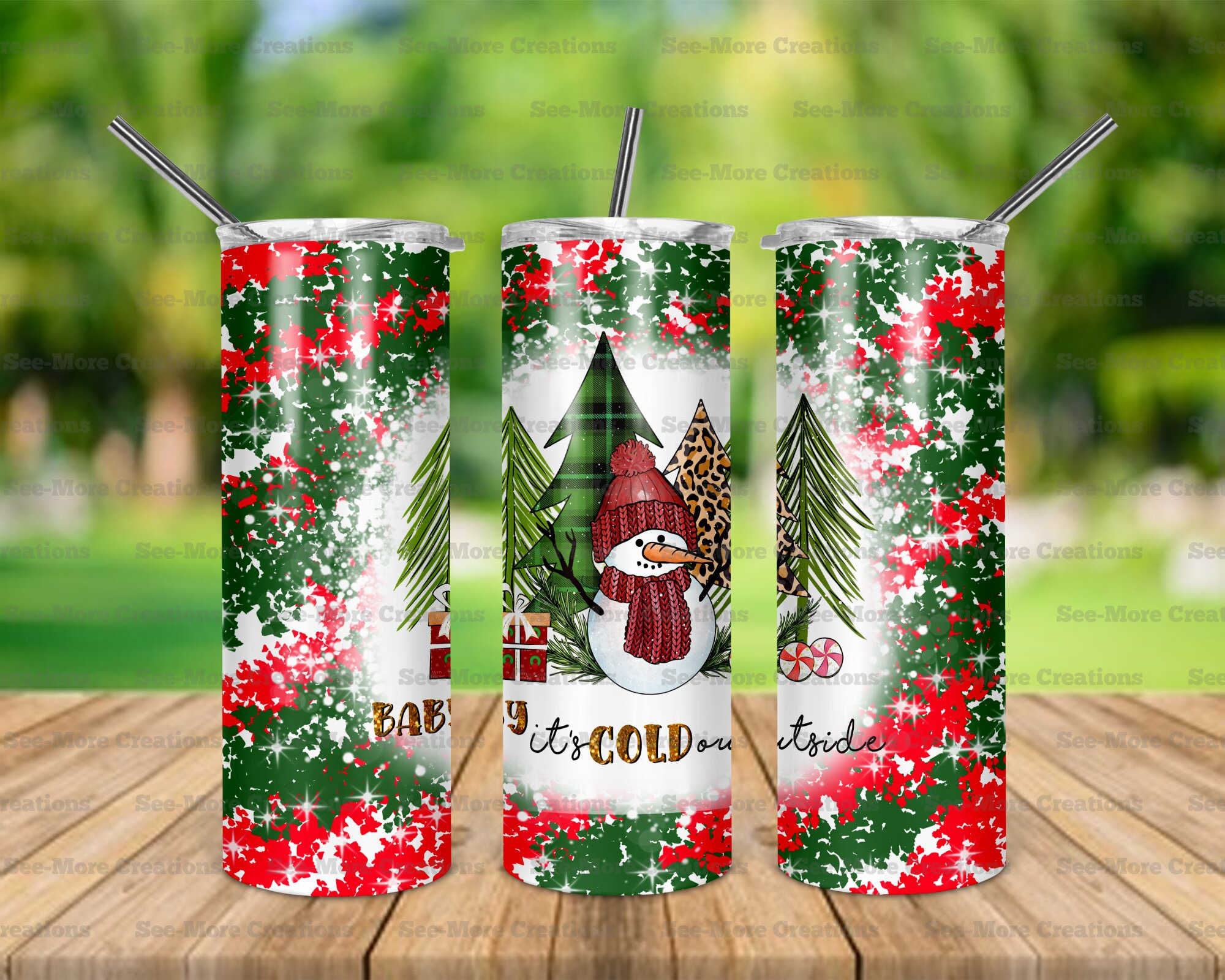 Baby It's Cold Outside #4 Snowman Red & Green Skinny Tumbler