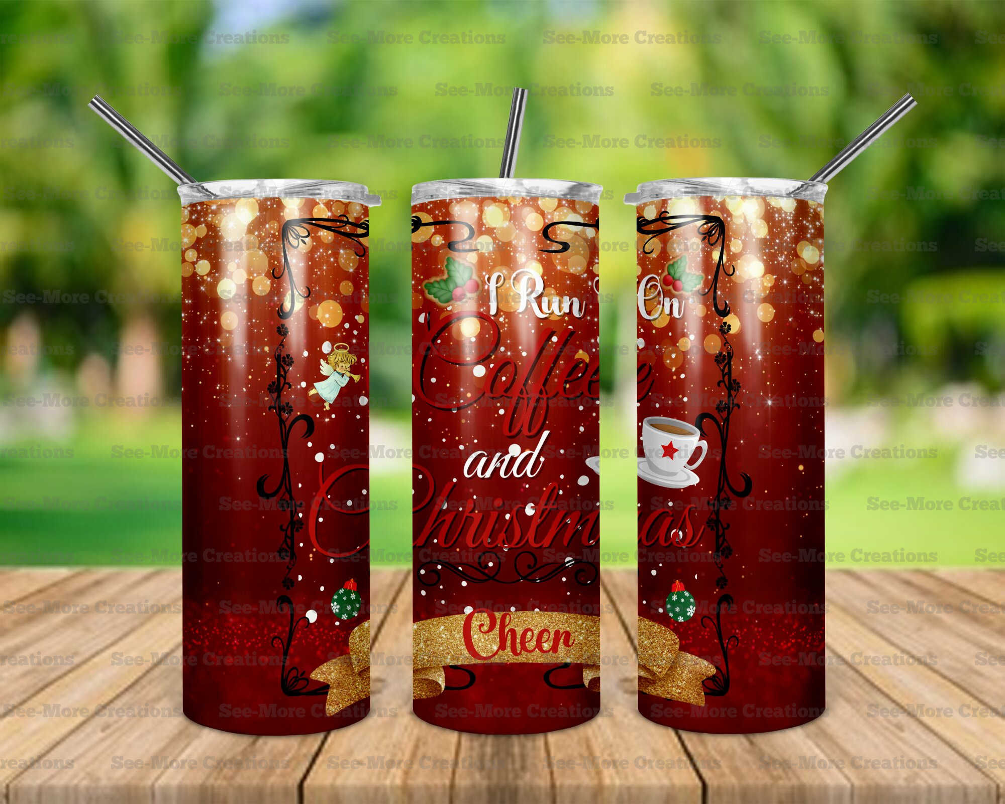 I Run On Coffee And Christmas Cheer #8 Glitter Print Skinny Tumbler