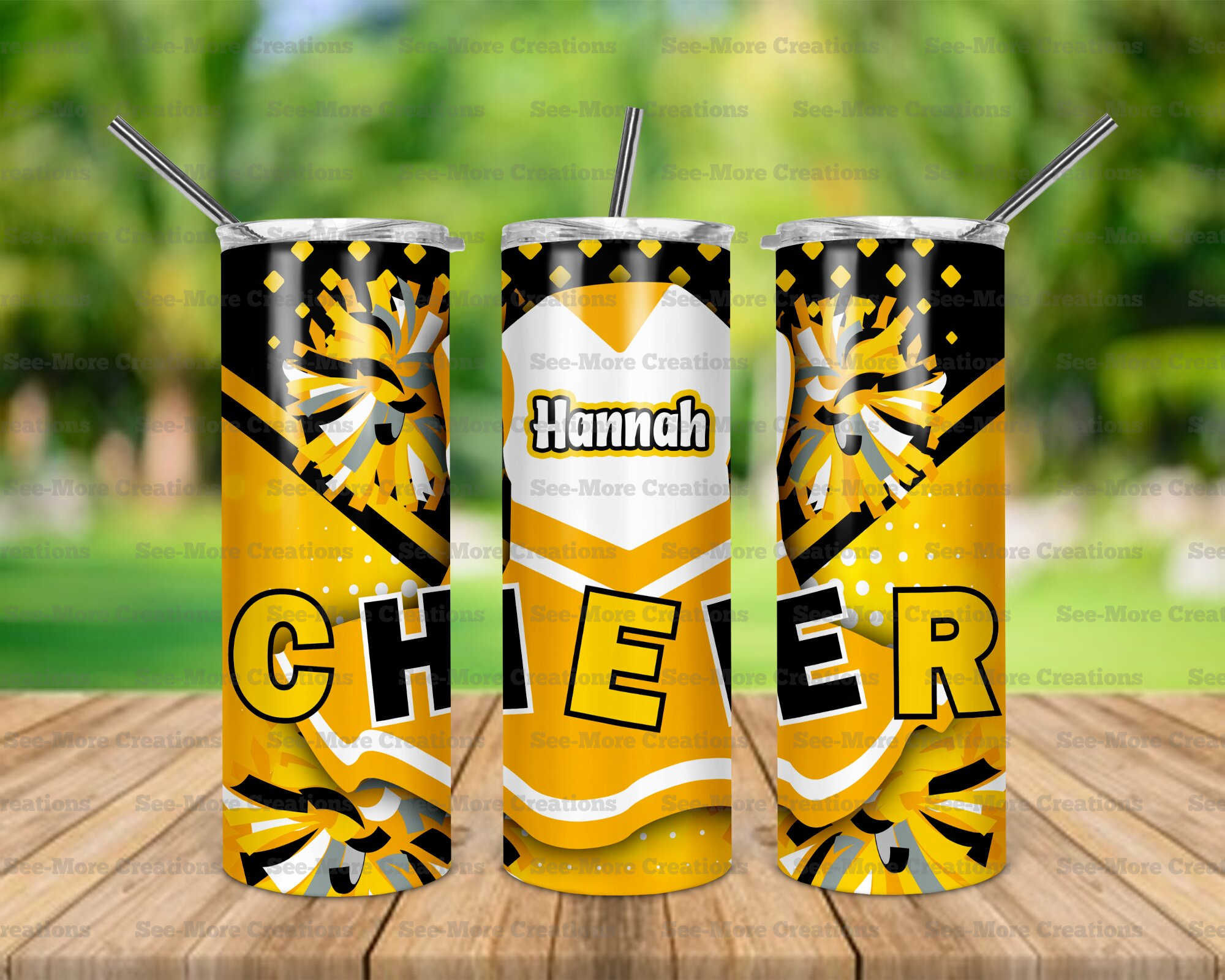 Cheerleading #17 Yellow/Black Personalize W/Name Skinny & Kids Tumblers