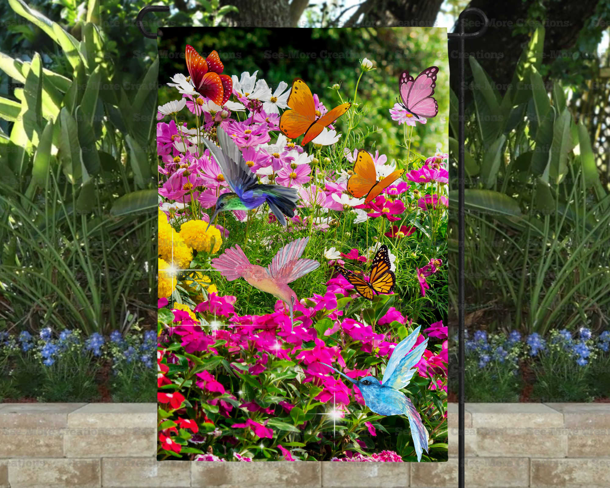 Butterflies #1 Spring Flowers Hummingbirds Garden Flag