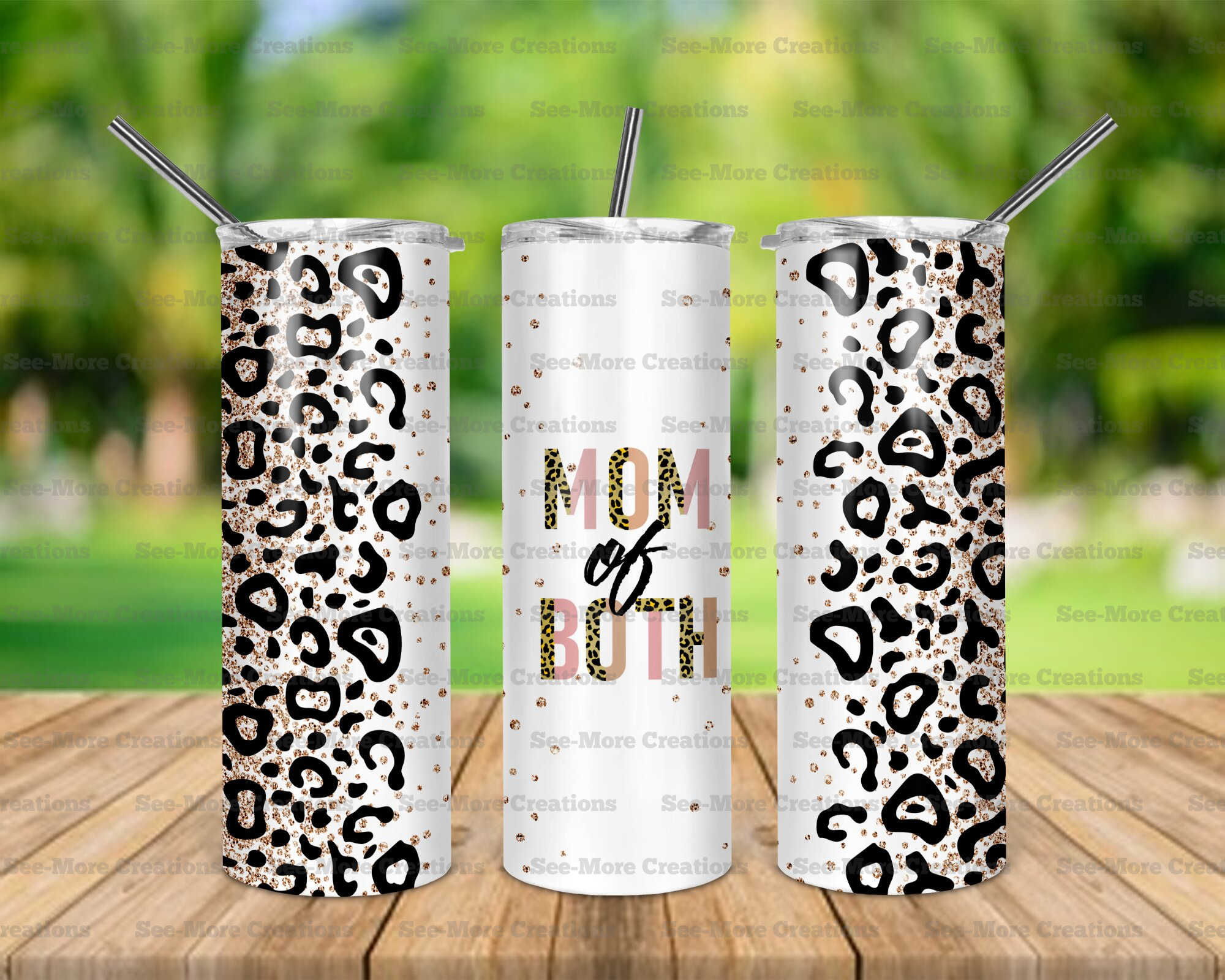 Mom Of Both #3 Glitter Print Leopard Print Skinny Tumbler