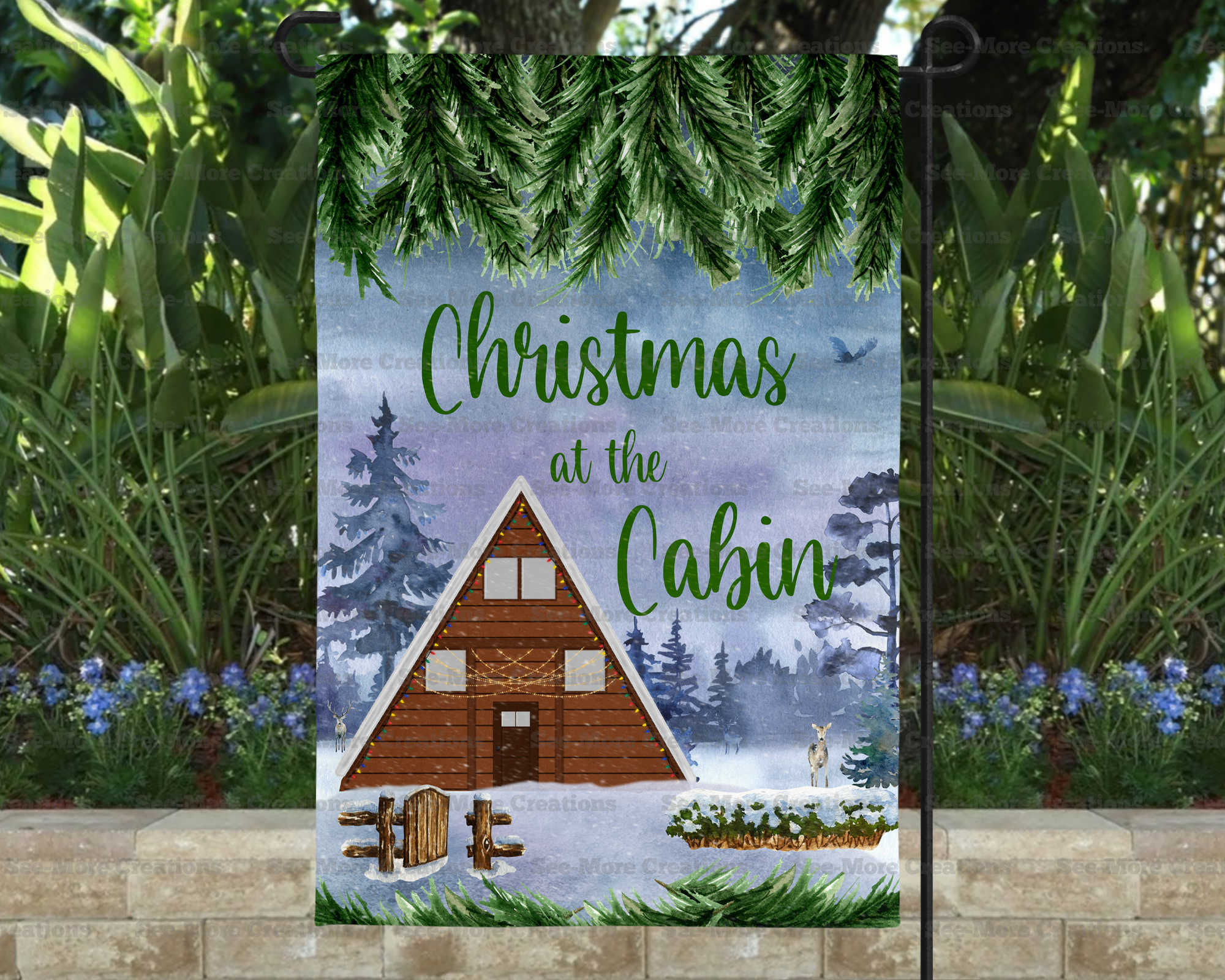 Christmas At The Cabin #1 Garden Flag