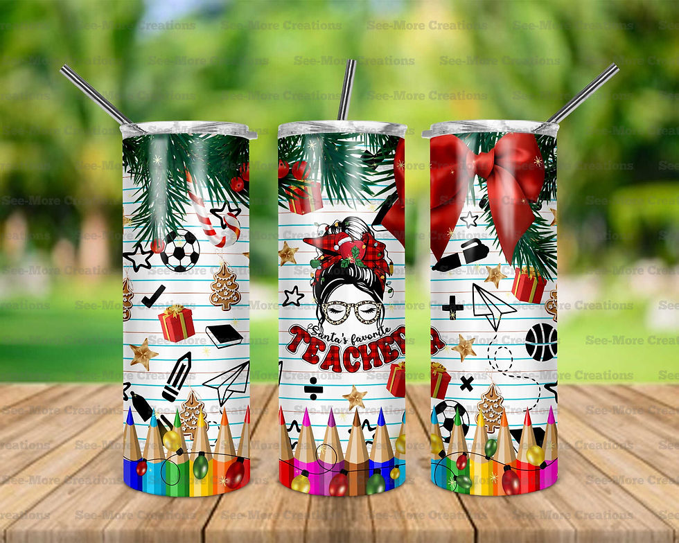 Santa's Favorite Teacher #4 Messy Bun Skinny Tumbler