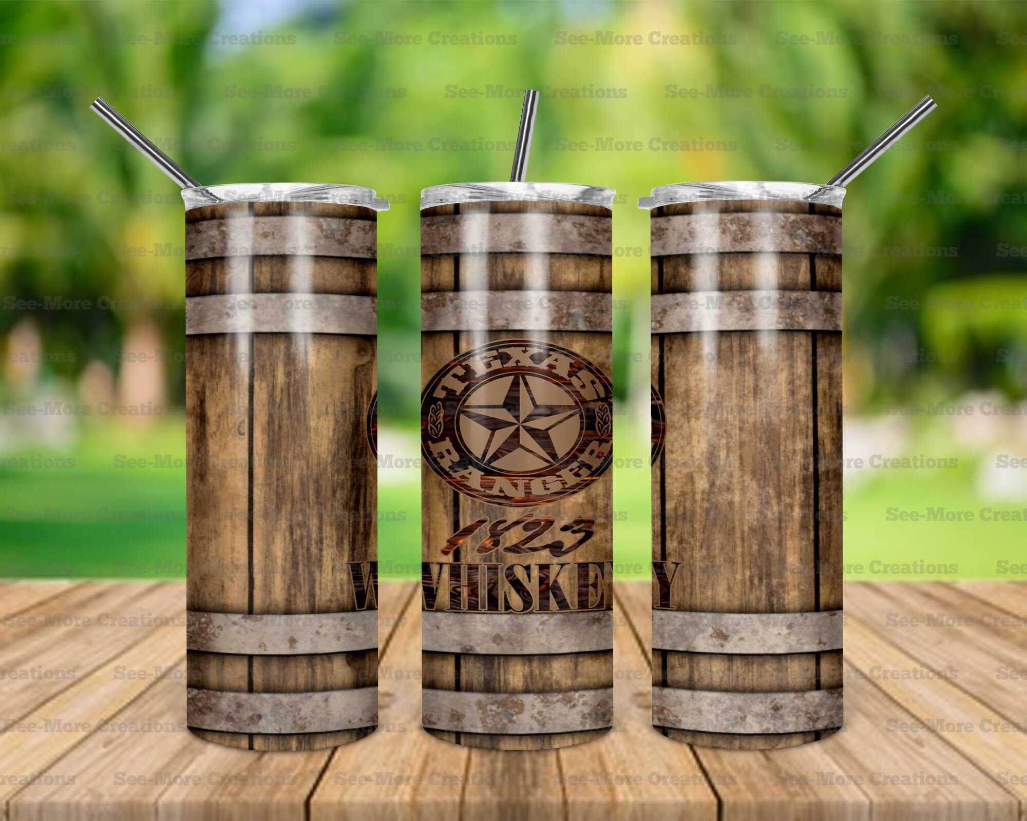 Texas Ranger Whiskey #1 Wooden Barrel Skinny Tumbler