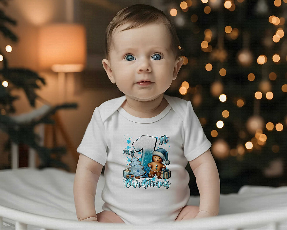 Thumbnail: My First Christmas #36 Boys Blue Gingerbread Man Christmas Bodysuit