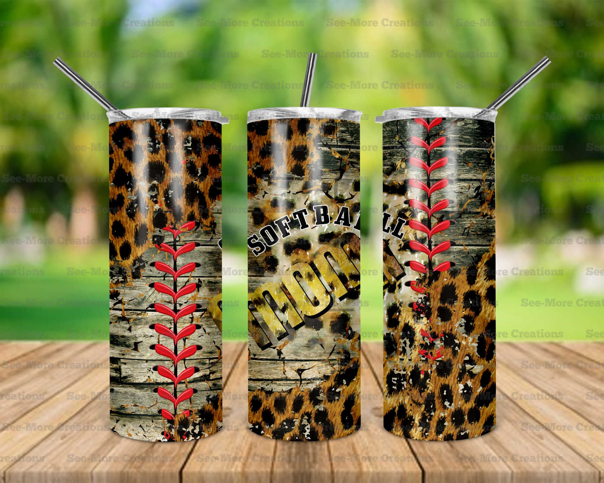 Softball Mom #20 Leopard Print Skinny Tumbler