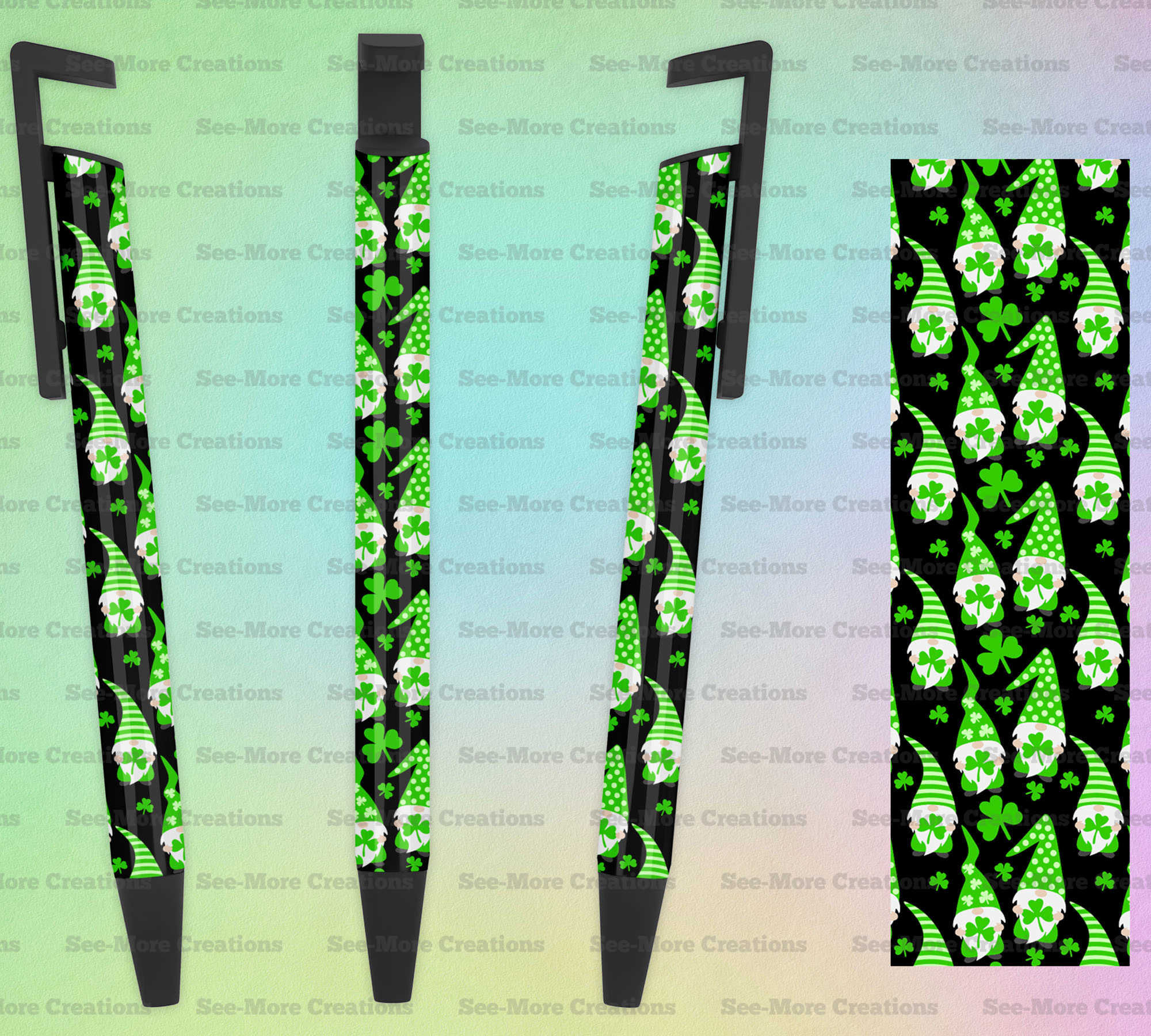 Gnomes Holding Four Leaf Clovers #7 Black Pen