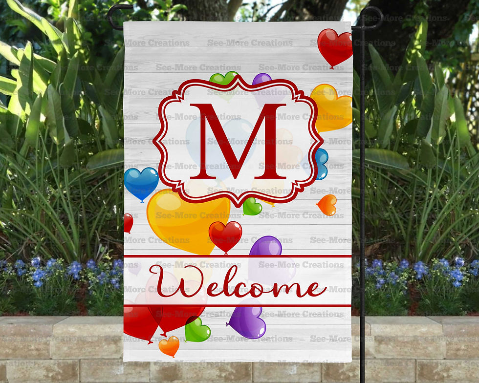 Miniatyrbild: Heart Balloons Monogram With First Letter Of Last Welcome Name Garden Flag A-M