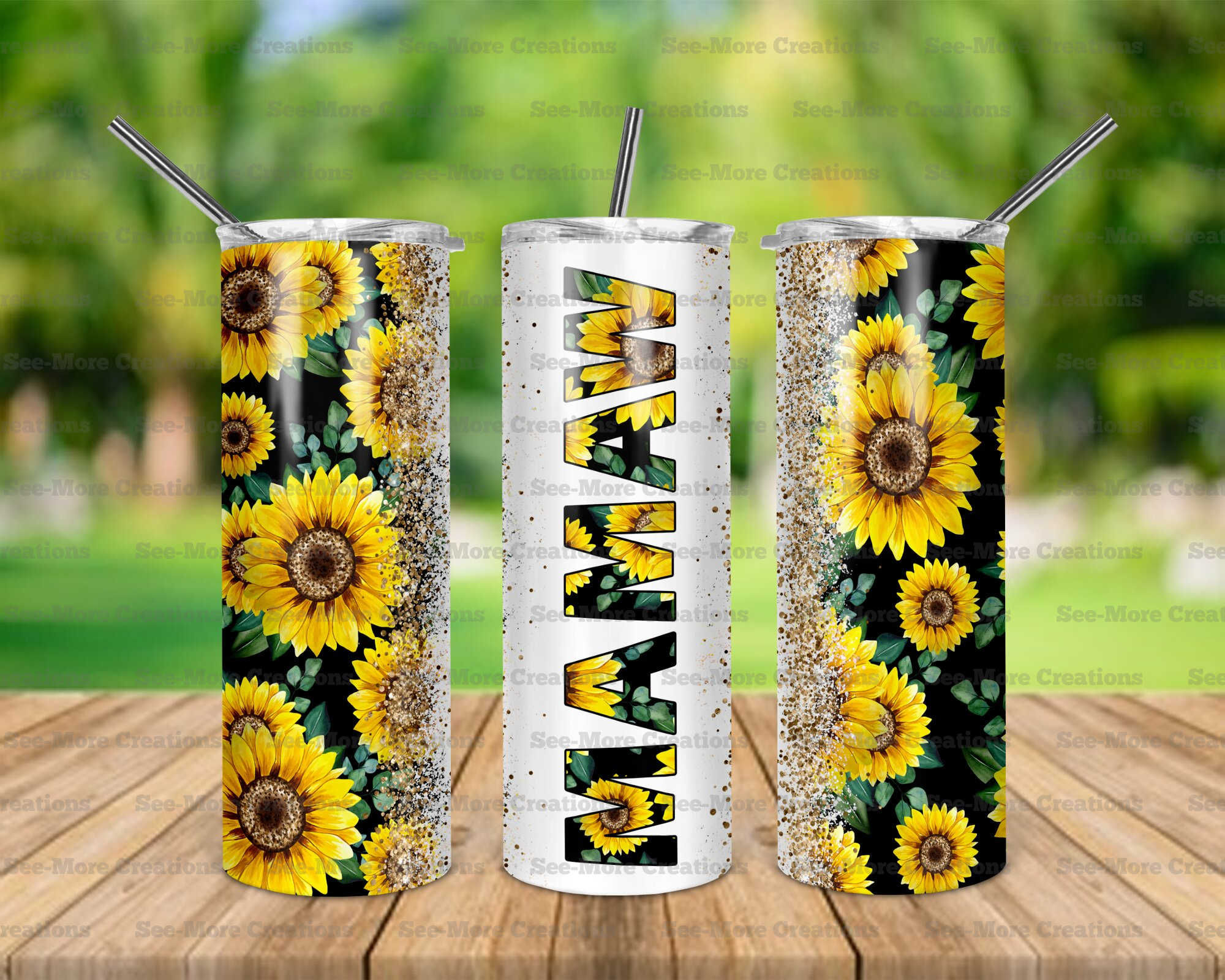 Mamaw #1 Sunflower Glitter Print Skinny Tumbler