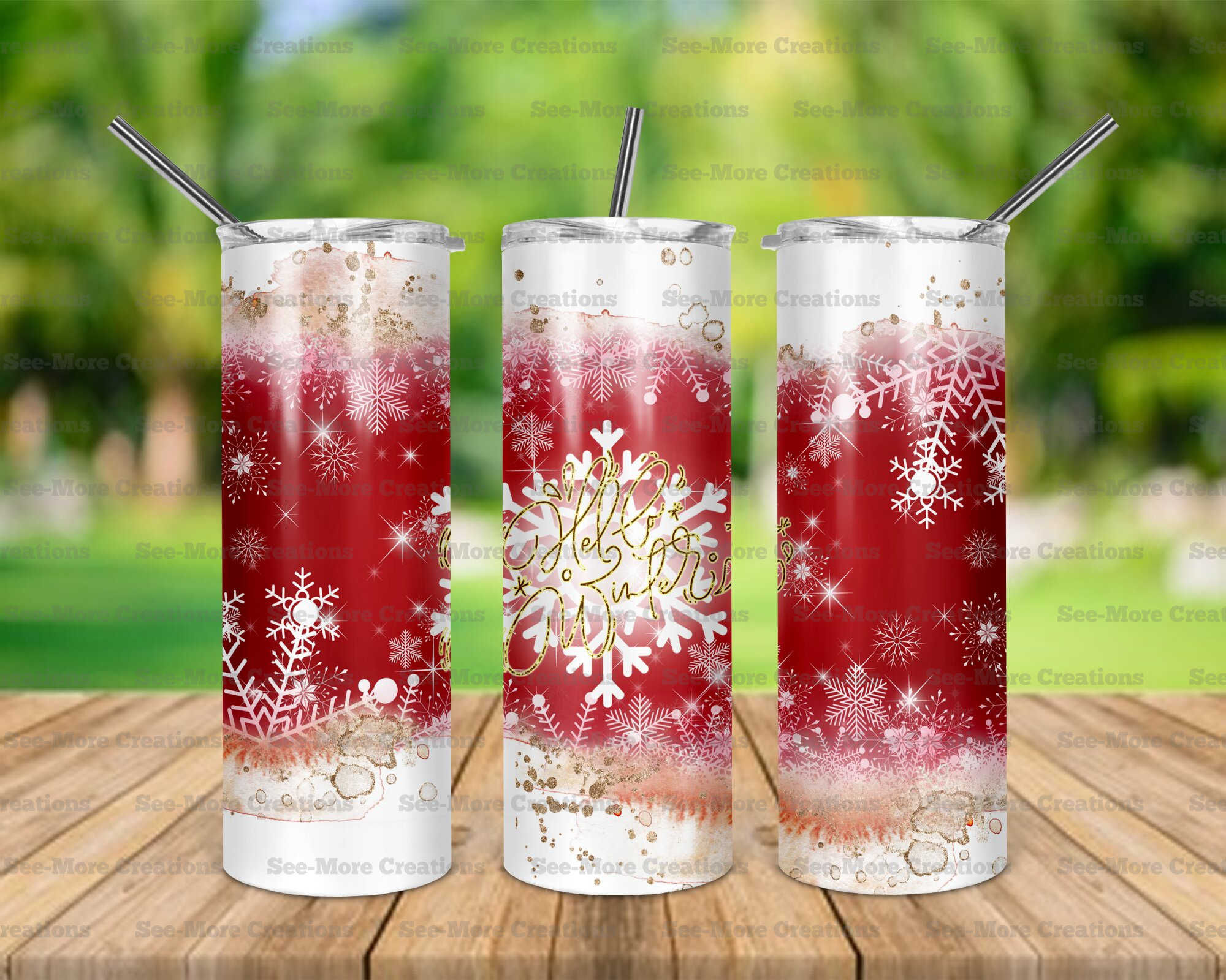Hello Winter #3 Glitter Print Skinny Tumbler