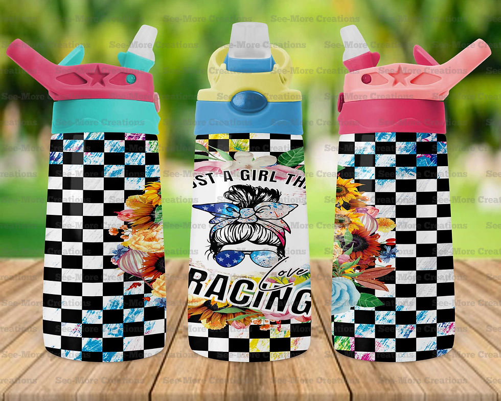 縮圖：Just A Girl Who Loves Racing #1 Messy Bun Skinny & Kids Tumblers