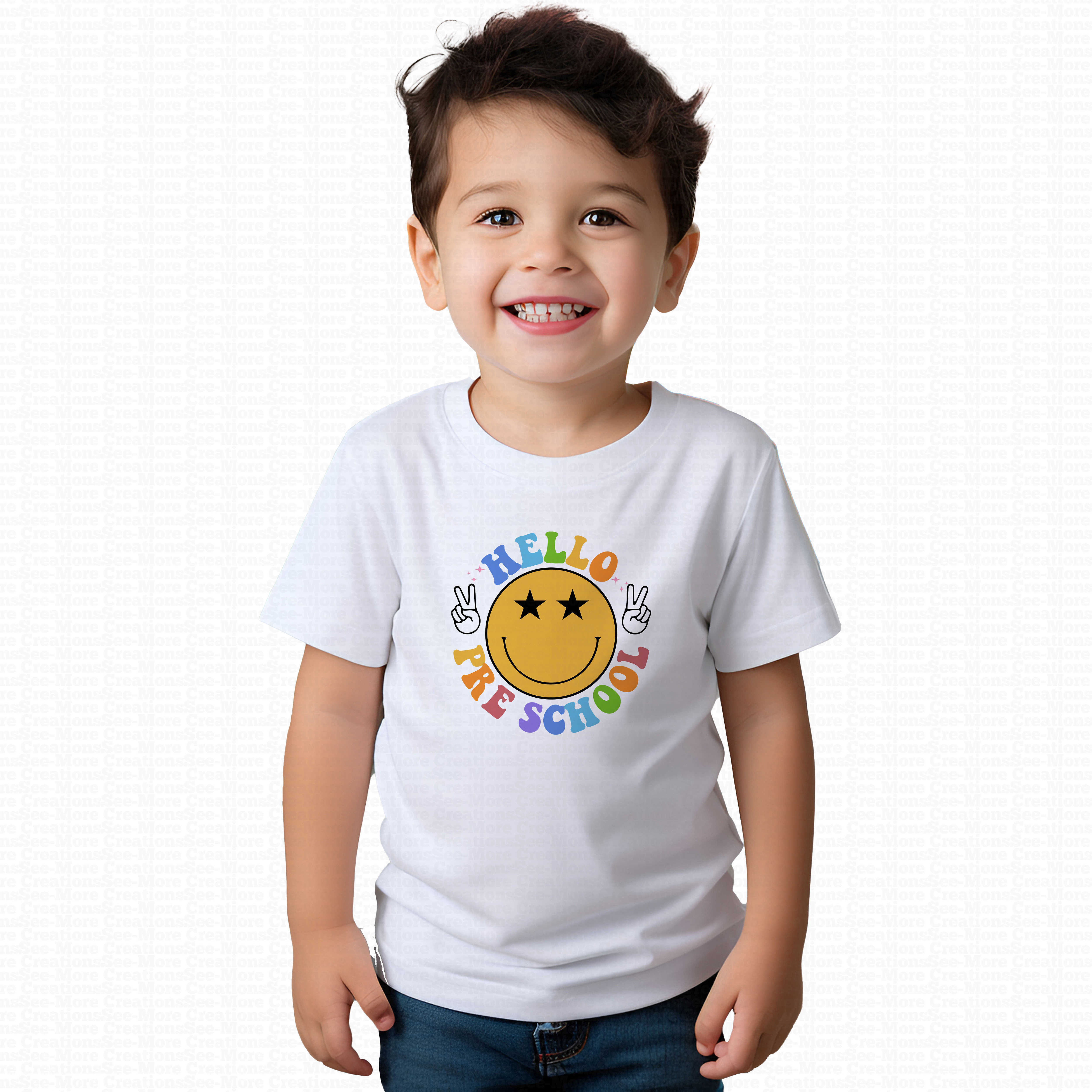 Hello Pre-School #6 Boys Or Girls Smiley Face School Shirt