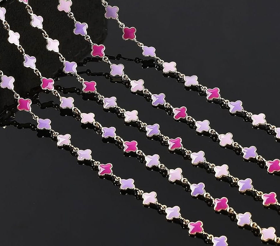 Pink/Purple 4 leaf clover sterling silver (3 feet)