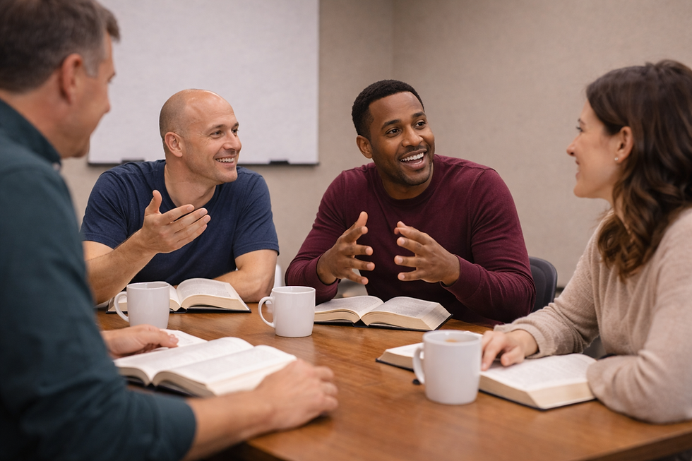 Adults discussing the Bible