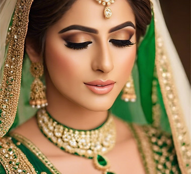 pakistani soft elegant bridal makeup face, big lips, eyes closed wedding, green.jpg
