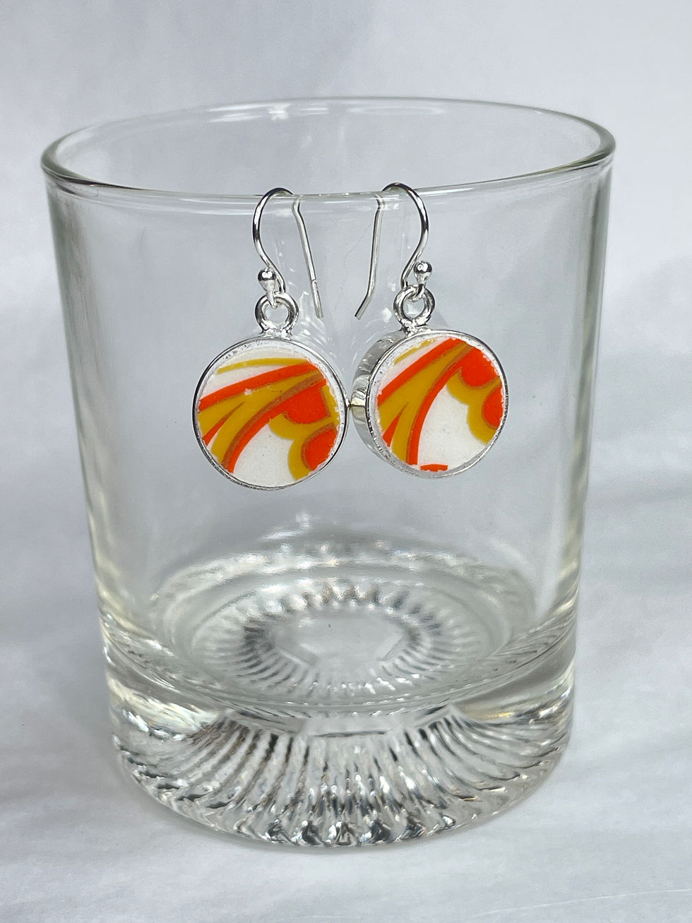 Thumbnail: 1960's funky orange small round, vintage china, drop earrings