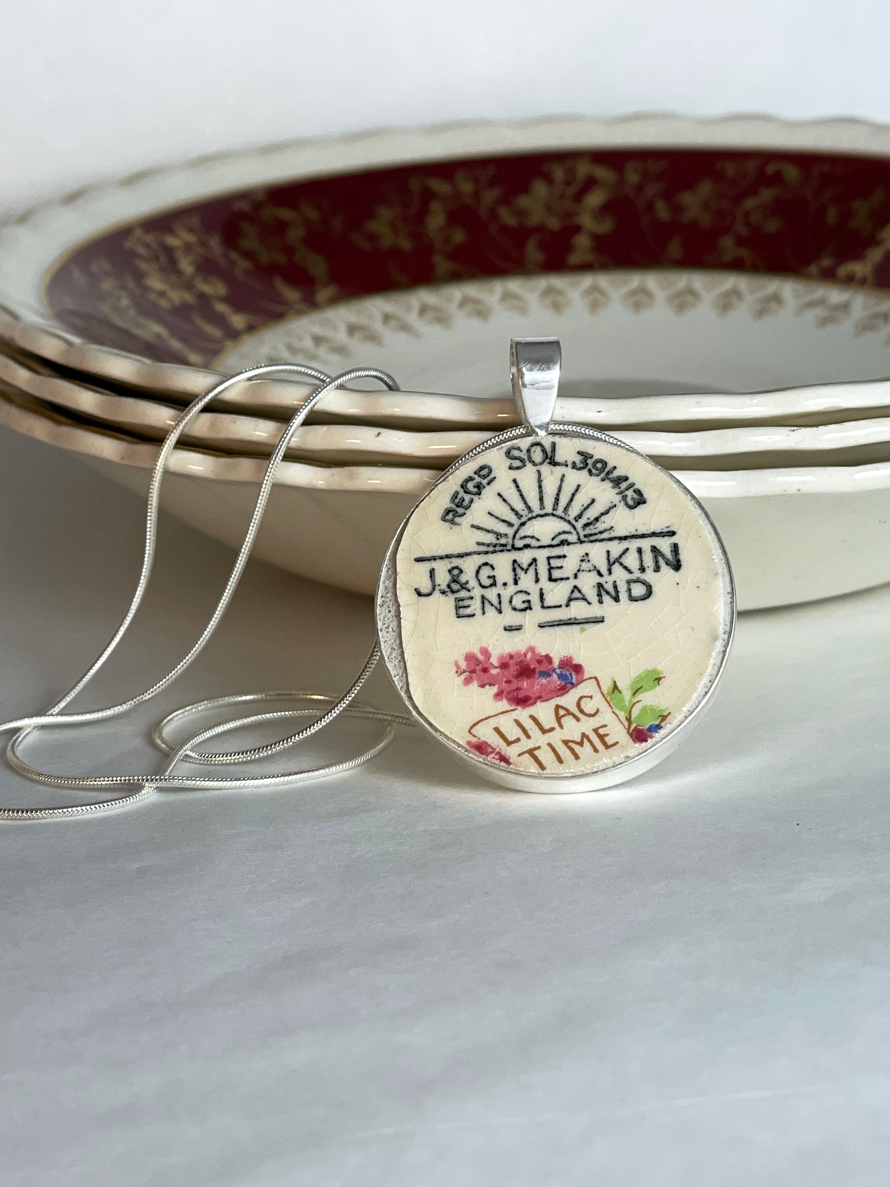 pendant of backstamp of J&G Meakin 'Lilac Time' plate
