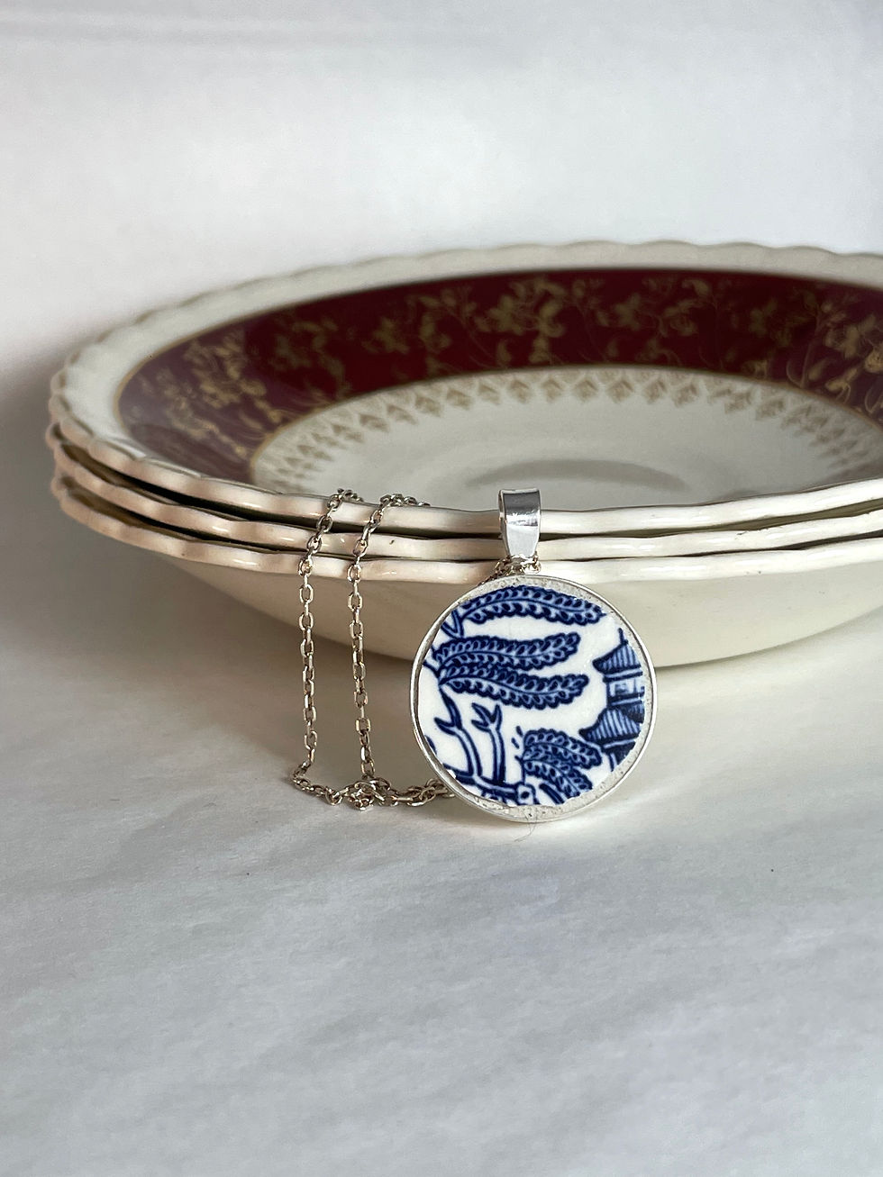 Thumbnail: blue and white Willow pattern earrings