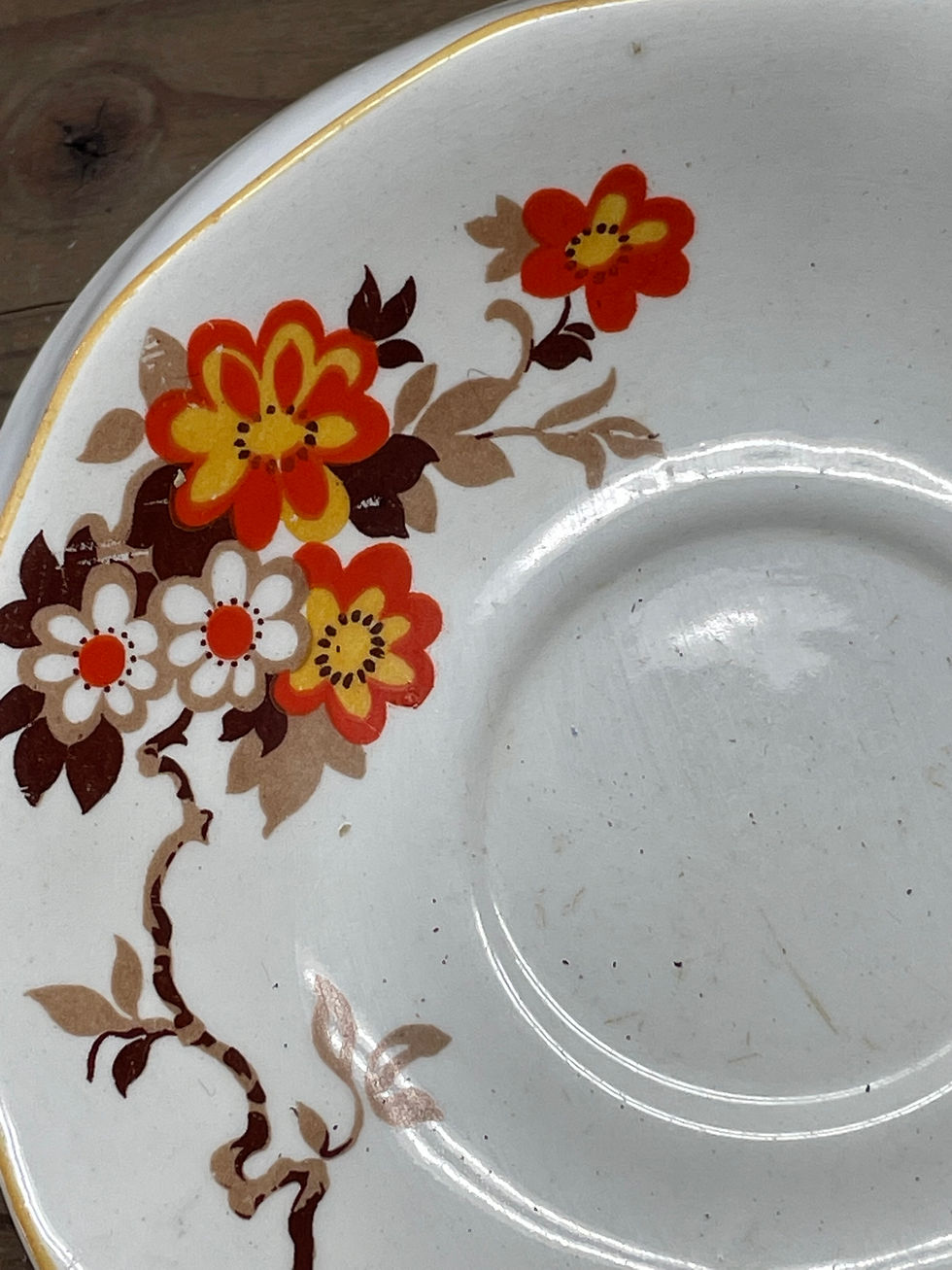 Thumbnail: art deco saucer with orange flowers