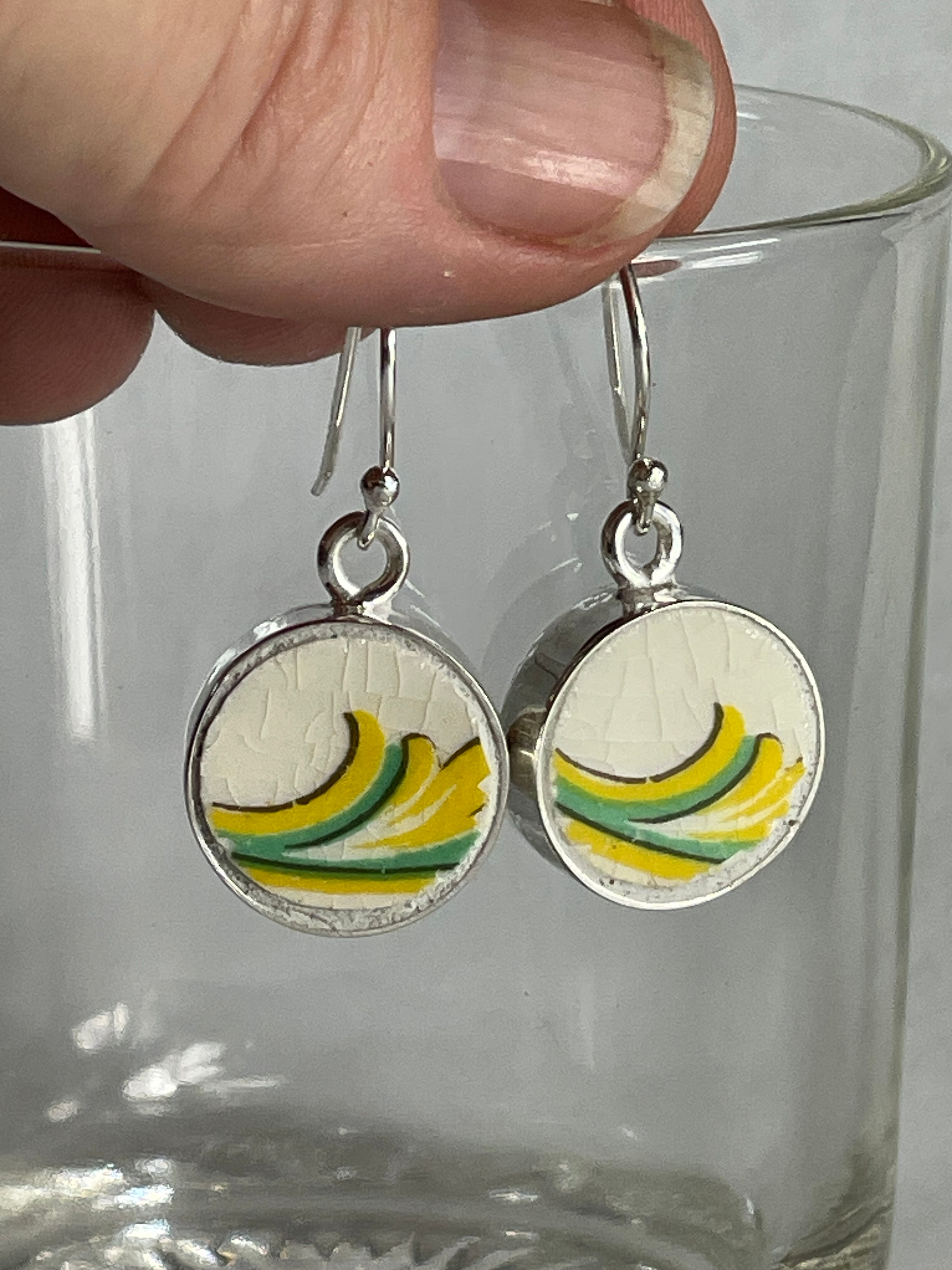 green and yellow small drop earrings