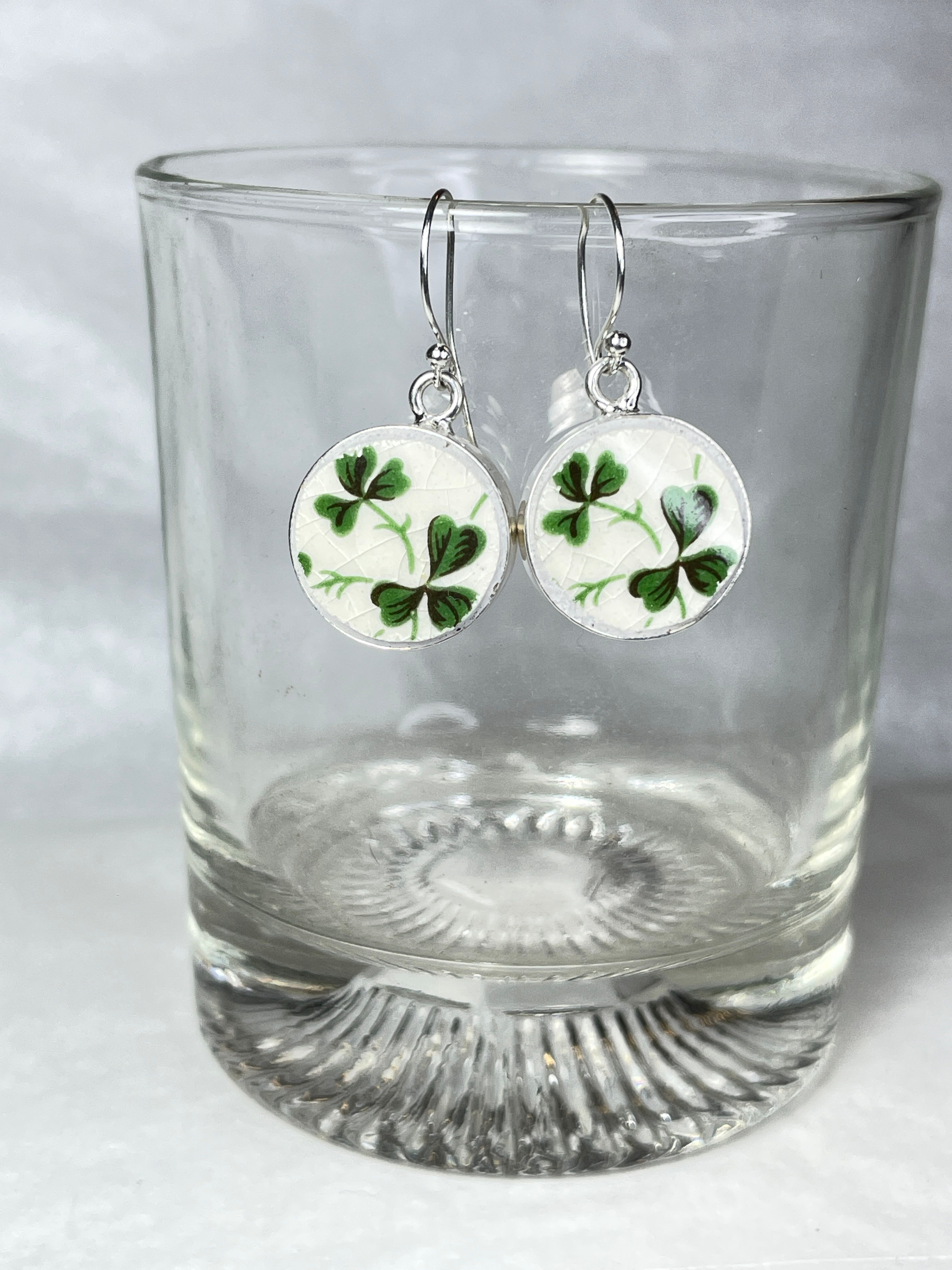Carrigaline Co. Ireland, vintage china, Irish shamrock round earrings