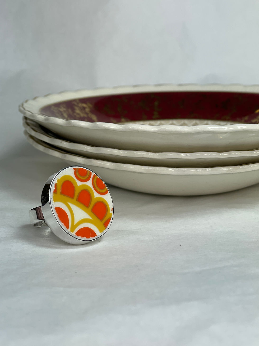 1960's funky orange round ring