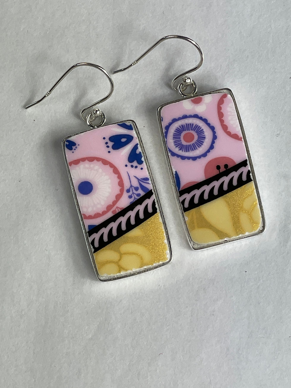 Thumbnail: soft pink and gold rectangle earrings with T2 china