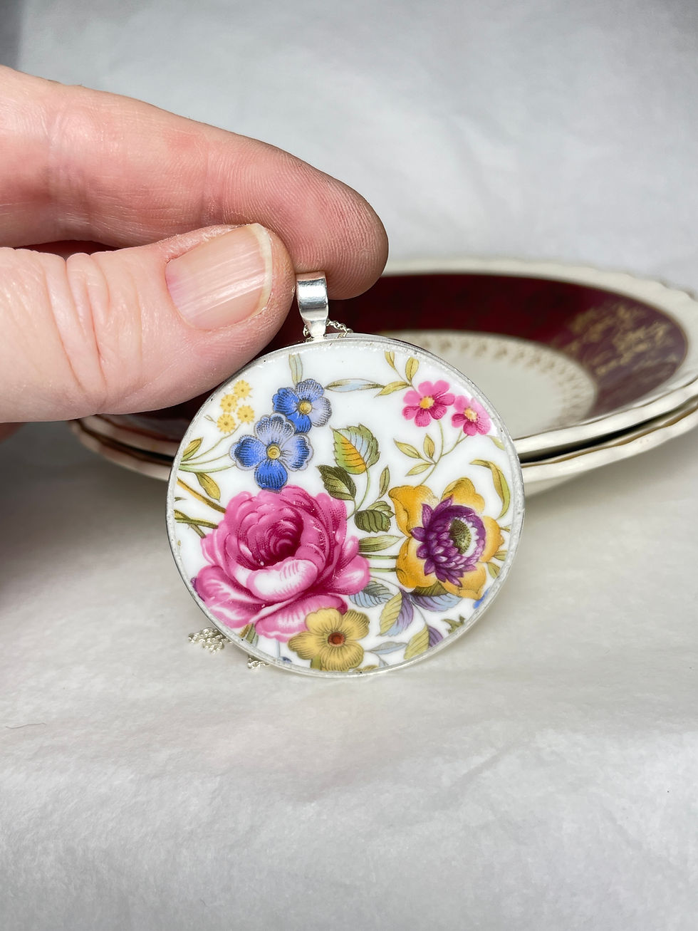 Thumbnail: Royal Worcester, Bouquet of Flowers, extra large round pendant