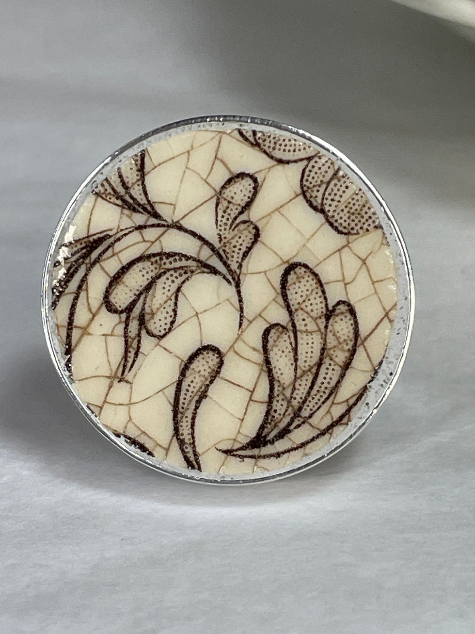 Thumbnail: Brown floral transferware, medium round vintage china ring