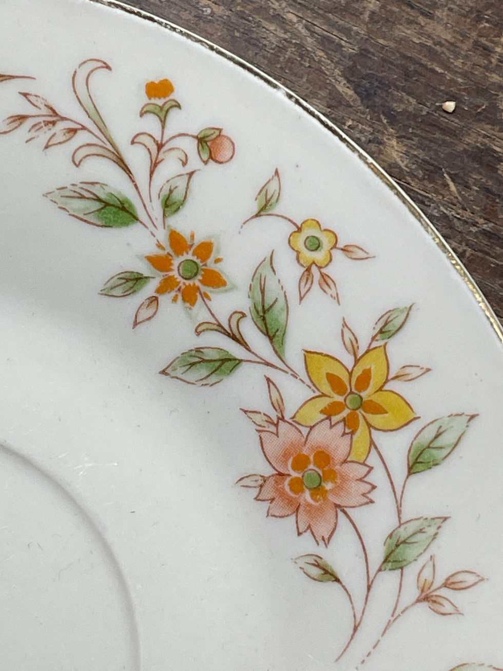 Thumbnail: vintage plate with decorative border of gentle orange flowers